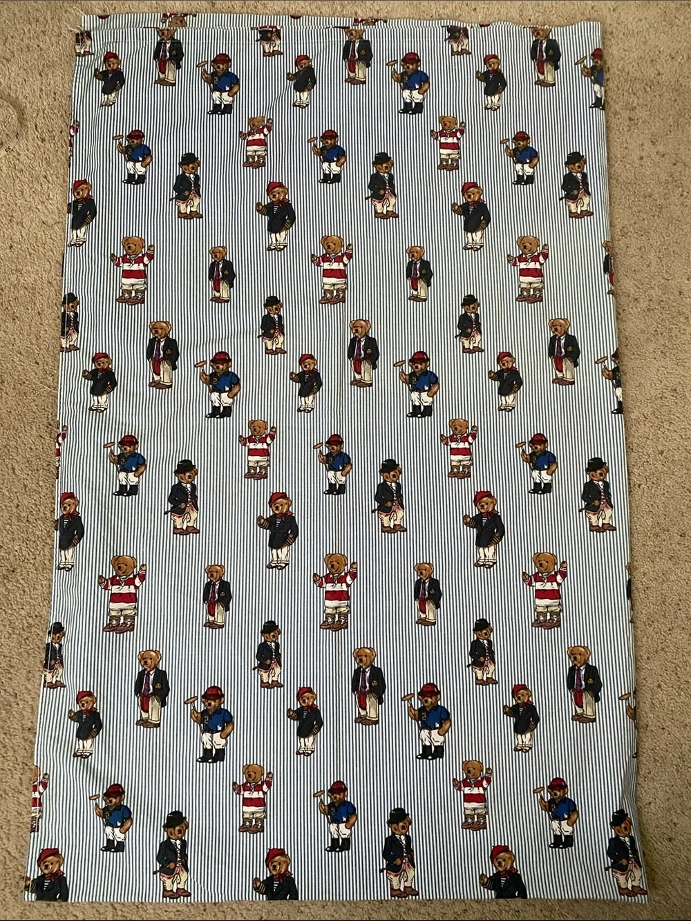 Vintage Ralph Lauren “Polo Bear” Blue Striped Flat Sheet. Twin.